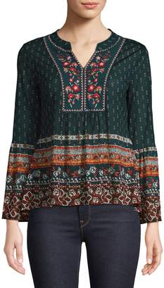 Style&Co. Petite Printed Bell-Sleeve Top