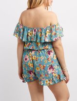 Thumbnail for your product : Charlotte Russe Plus Size Floral Ruffle Off-The-Shoulder Romper