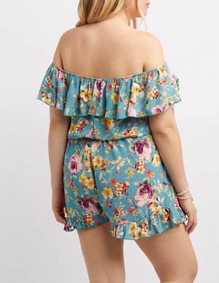 Charlotte Russe Plus Size Floral Ruffle Off-The-Shoulder Romper