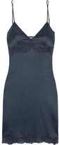 Thumbnail for your product : Stella McCartney Rosie Dreaming Leavers Lace-trimmed Stretch-silk Chemise - Blue