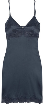 Stella McCartney Rosie Dreaming Leavers Lace-trimmed Stretch-silk Chemise - Blue