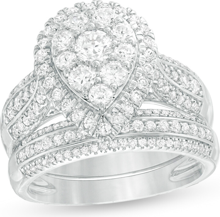 Zales 1-1/2 CT. T.w. Multi-Diamond Pear-Shaped Frame Multi-Row Bridal Set in 10K White Gold