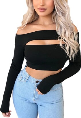 cute off the shoulder long sleeve tops