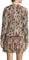 Thumbnail for your product : BA&SH Yanis Paisley Smocked-Waist Long-Sleeve Dress, Nude
