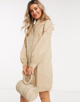 Thumbnail for your product : Pieces poplin shirt dress with lace detail in beige
