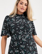 Thumbnail for your product : Fashion Union Plus high neck midaxi tea dress with flutter sleeve