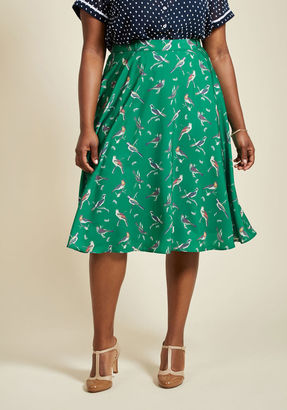 ModCloth Just This Sway Midi Skirt in Jade Birds in 2X