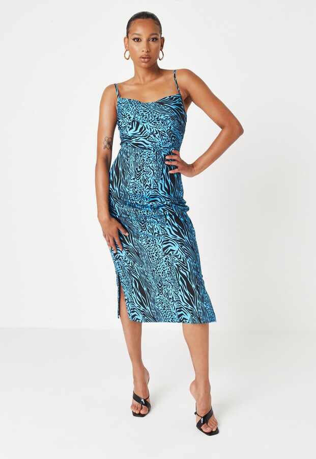 Missguided Tall Blue Zebra Print Cami Cowl Neck Midi Dress ShopStyle