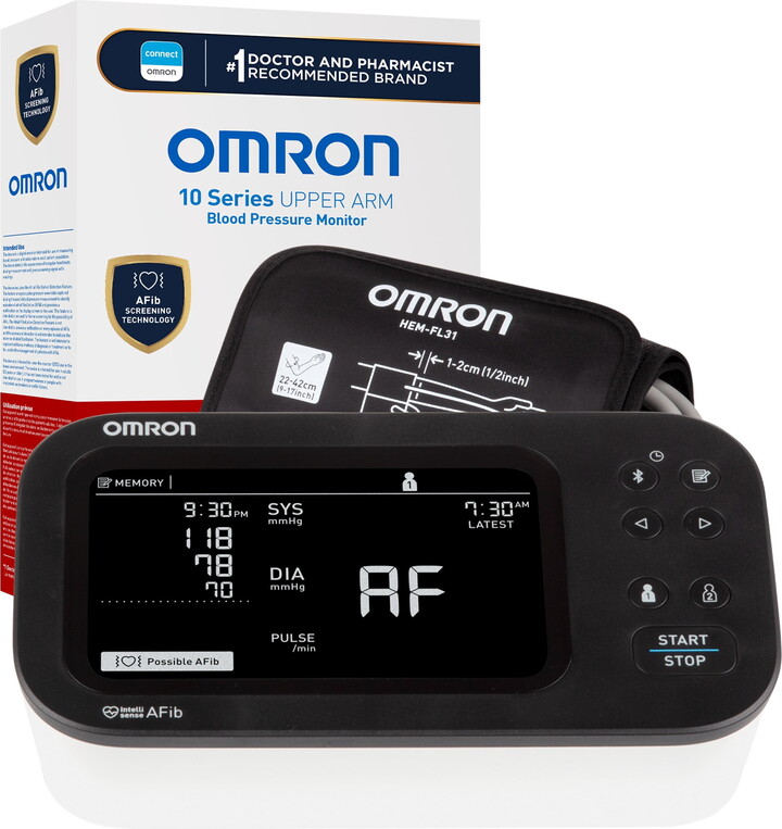Omron 10 Series Upper Arm Blood Pressure Monitor and Arm Cuff with AFib Detection for Home Use