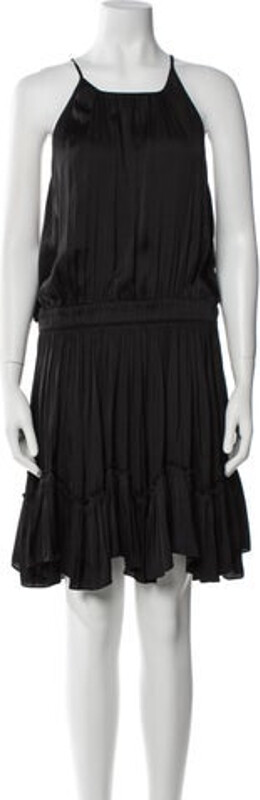 Halston Heritage Tent Dress Black Pleated Accents Sleeveless with Square Neckline Concealed Zip Closure at Back Designer