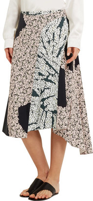 Cédric Charlier Wrap-Effect Printed Satin-Twill Midi Skirt