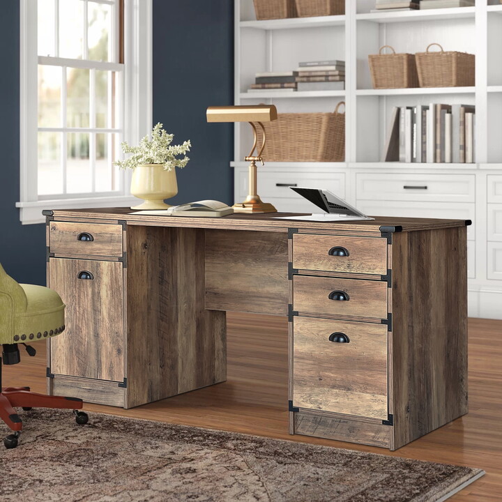 AGH DECO AGHDECO Orman Transitional Particle Board and Wood Desk in Oak