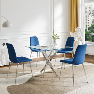 5 - Piece 36" Square Glass Top Pedestal Dining Set