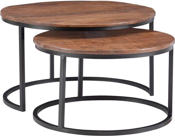 Powell Company Cosimo 31 in. Brown and Black Round Wood Nesting Coffee Tables