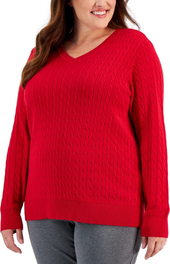 Karen Scott Plus Size CableKnit VNeck Sweater, Created for Macy's ShopStyle