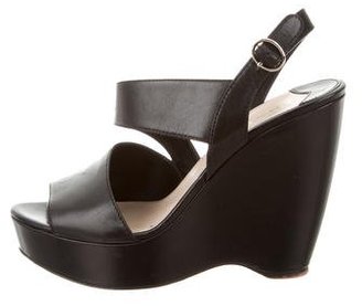 Prada Leather Ankle-Strap Wedges