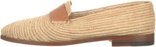 Manolo Blahnik Raffia Loafers Neutrals Round-Toes Designer