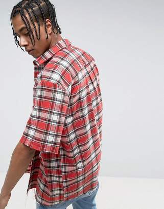 Reclaimed Vintage Inspired Oversized Shirt With Short Sleeves In Red Checked Flannel