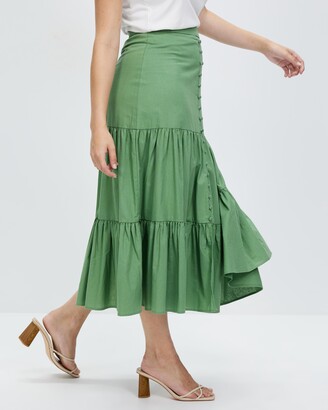 Atmos & Here Women's Green Midi Skirts - Adelyn Tiered Midi Skirt