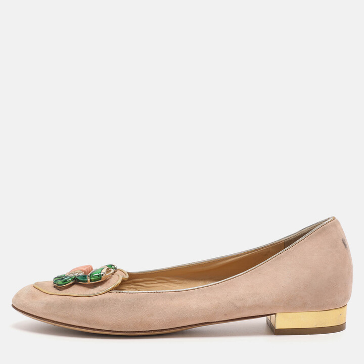 Charlotte Olympia Beige Suede Birthday Zodiac Cancer Ballet Flats Size 39