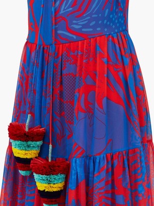 Halpern Pompom-tie Floral-print Crepe Maxi Dress - Blue Print