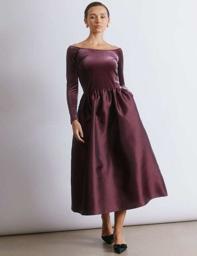 Albaray Velvet & Taffeta Bardot Dress