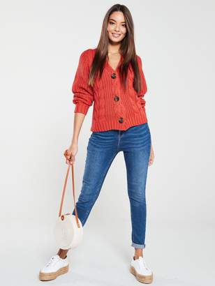 Very Chunky Cable Knit Cardigan - Rust Red