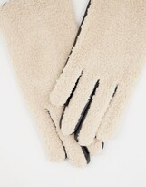 Thumbnail for your product : Barneys Originals Barney's Originals borg & real leather gloves in beige