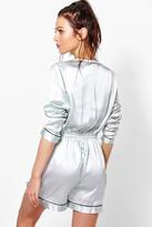 Thumbnail for your product : boohoo Ana Long Sleeve Satin Teddy With Contrast Piping