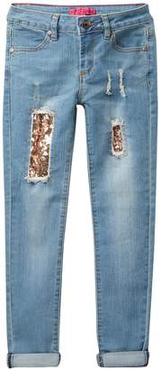 Betsey Johnson Rip & Repair Sequin Skinny Cuffed Jeans (Little Girls)