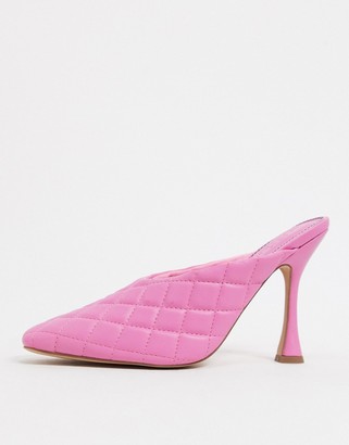 ASOS DESIGN Wide Fit Popeye quilted high heeled mules in pink