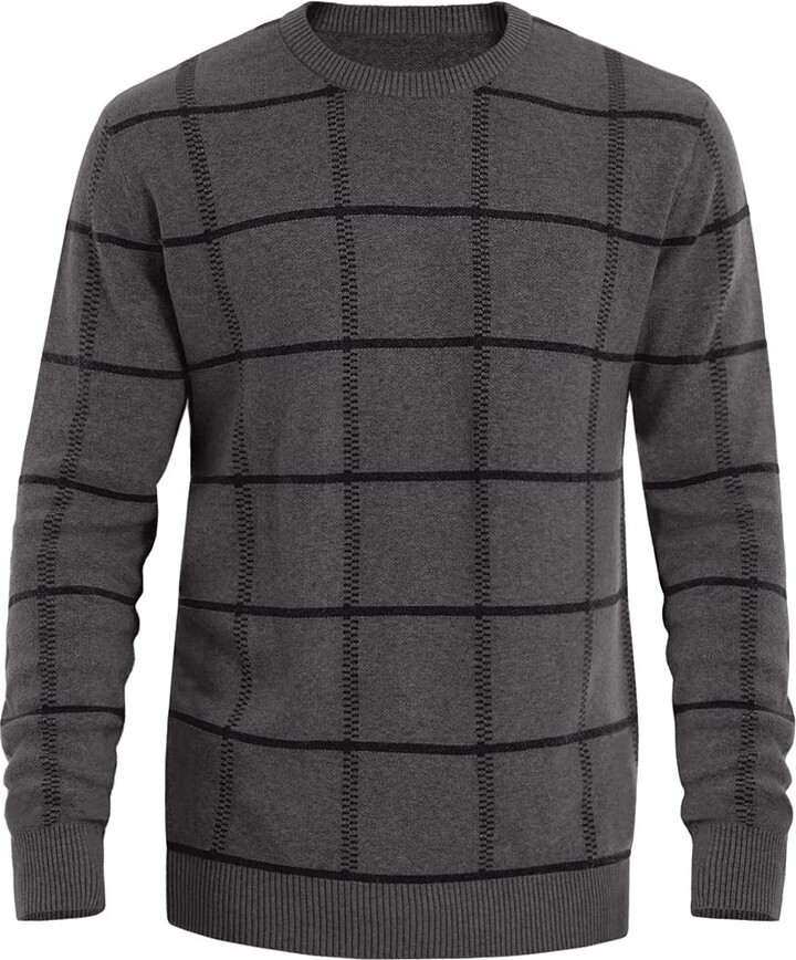 Bnokifin Men's Cricket Jumper Cotton Crew Neck Jumpers Knitted Check