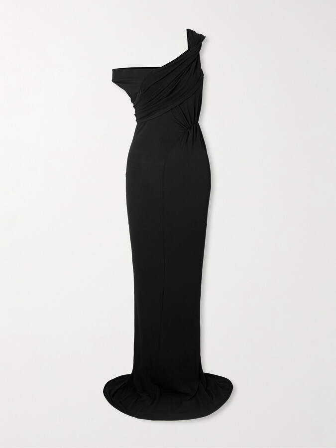 Rick Owens - Sahara Asymmetric Paneled Gathered Jersey Gown - Black
