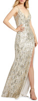 Thumbnail for your product : Mac Duggal Sequin Sheath Gown with Thigh Slit