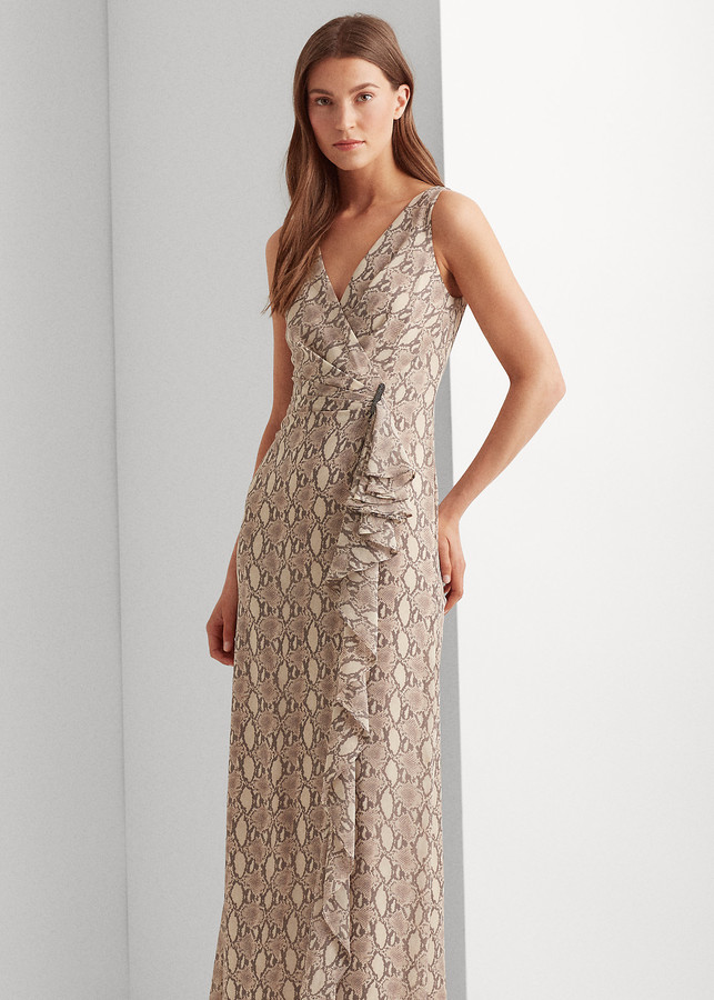 ralph lauren tulle panel jersey gown