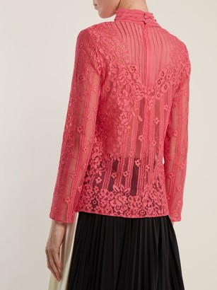 Valentino High-neck Chantilly-lace Blouse - Pink