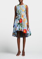 Thumbnail for your product : Oscar de la Renta Floral Pleated Bubble-Hem Belted Dress