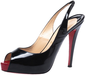 black patent peep toe slingback heels