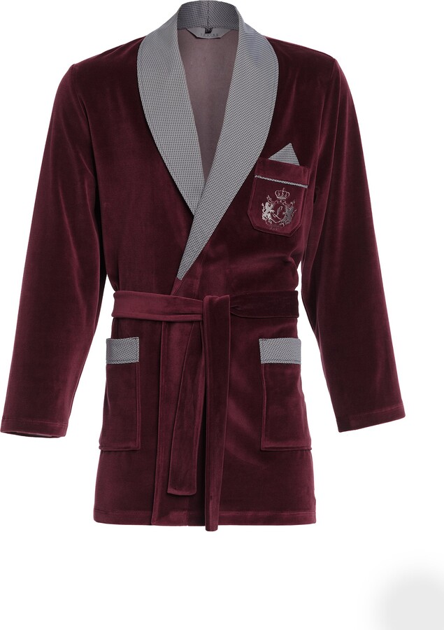 Revise RE-111 Short Dressing Gown - Smoking Jacket - with embroidered  pocket Burgundy red – XXL - ShopStyle Robes