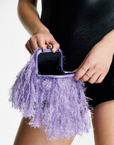 Thumbnail for your product : ASOS DESIGN faux feather clutch with resin handle in purple