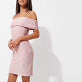 Thumbnail for your product : River Island Womens Pink textured frill bardot bodycon midi dress