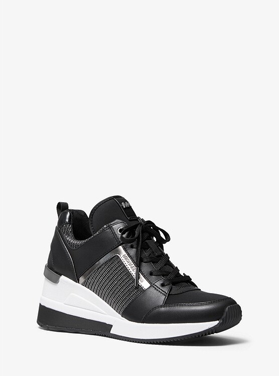 black wedge heel trainers