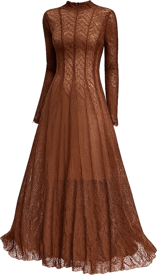 Tantra Spain Sl Long Sleeveless Dress In Textured Lace Brown