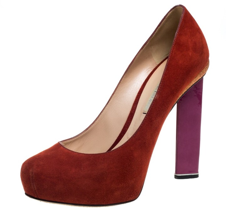 red suede platform heels