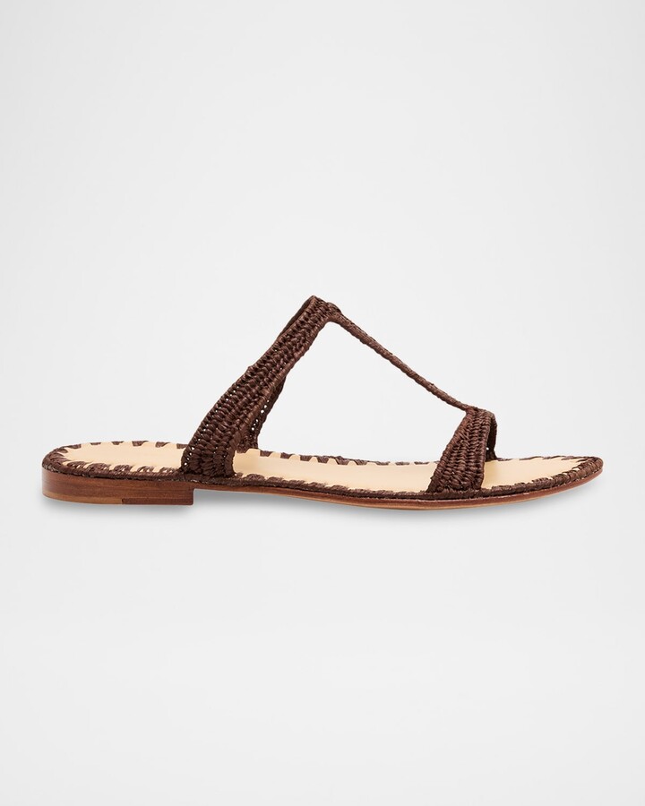 Carrie Forbes Tume Raffia T-Strap Slide Sandals