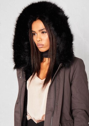 Missy Empire Demi Grey Faux Fur Lined Parka Coat