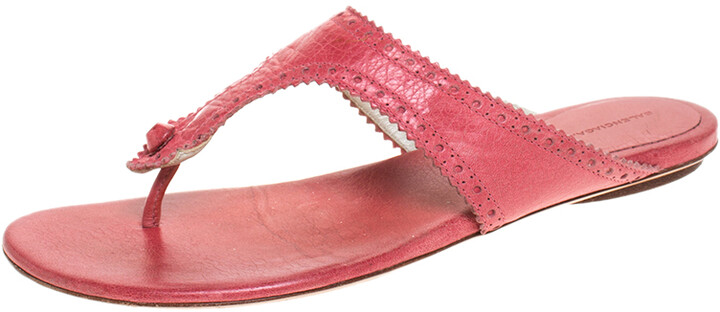 Balenciaga Pink Brogue Leather Thong Flats Size - ShopStyle Sandals