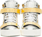 Thumbnail for your product : Giuseppe Zanotti Silver Textured Leather Metal Accent High-Top Sneakers