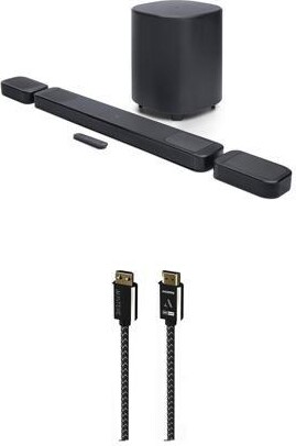 JBL BAR-1000-MK2 Surround Sound 4K Dolby Atmos and DTS Soundbar with an Austere 7S-8KHD2-2.5M VII Series 2.5m Premium Braided 8K HDMI Cable (2025)