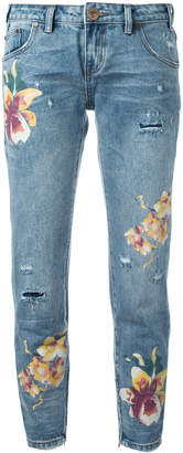 One Teaspoon orchid print distressed cropped jeans